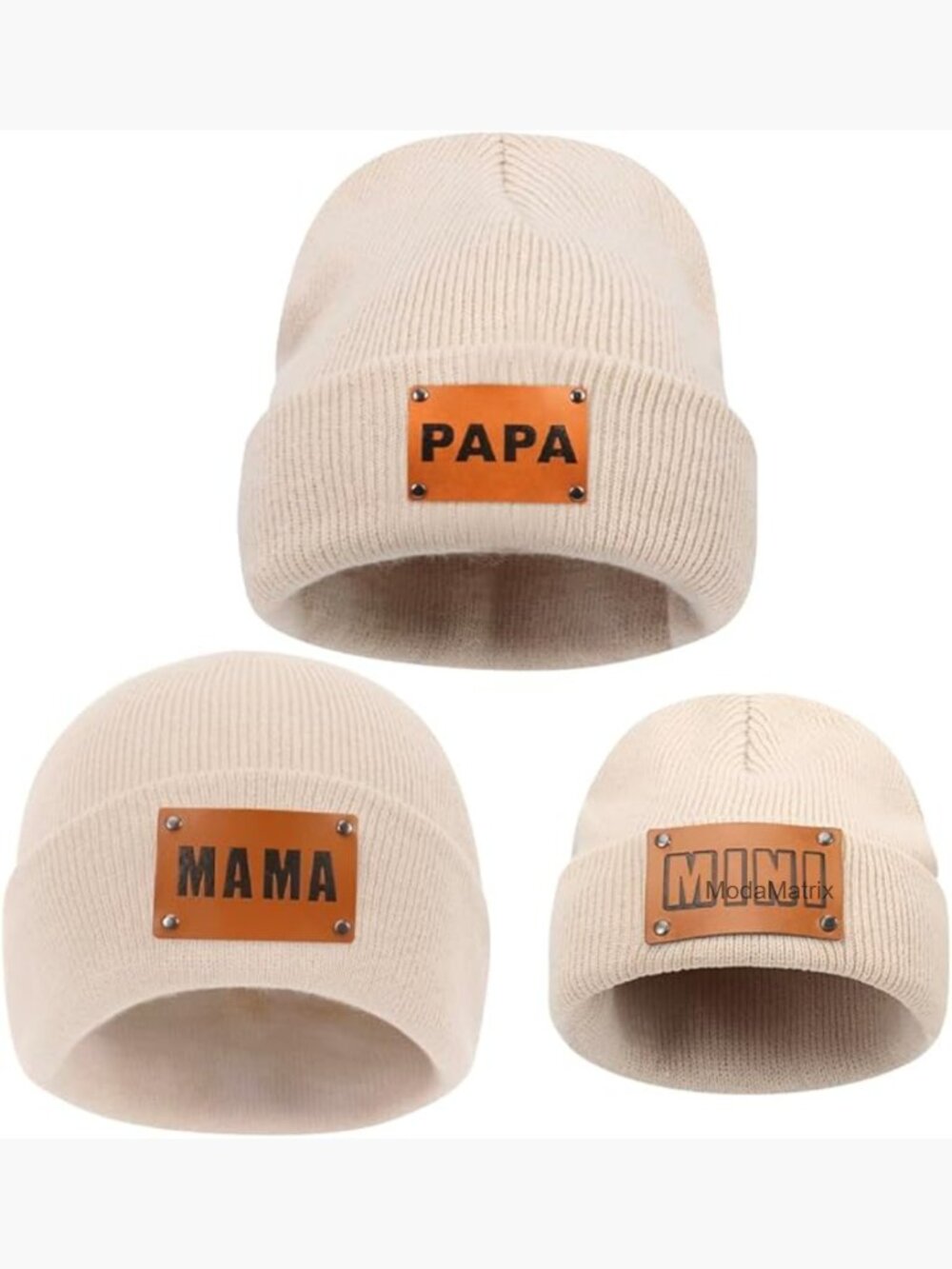 Parent-Child Matching Beanie Hat Set 3 Pack Knit Winter Caps